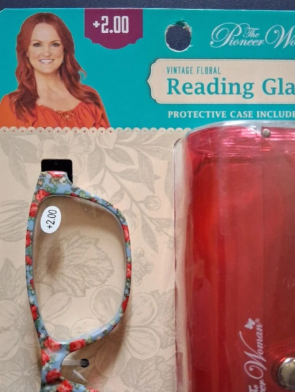 The Pioneer Woman Floral Reading Glasses with Red Case - Light Blue & Red Frame